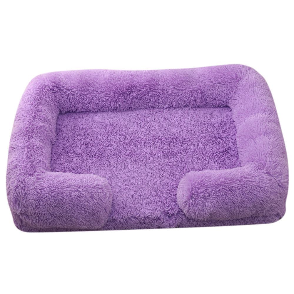 Cozy plush rectangle pet bed, perfect for winter warmth, designed for dogs of all sizes with a non-slip base and stylish look