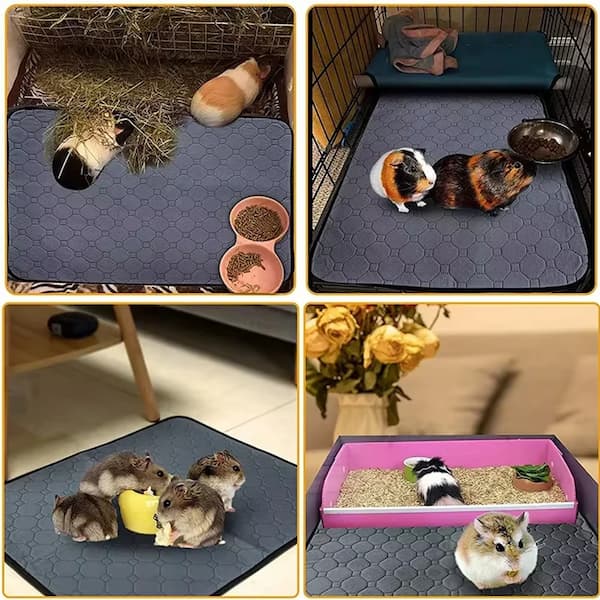 Small pets sitting on waterproof cage liner keeping enclosure clean and dry