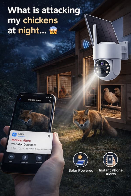 solar chicken coop security camera detecting fox predator at night