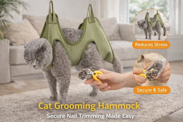 cat grooming hammock for nail trimming