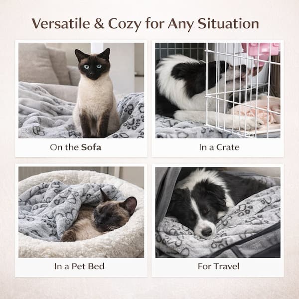 soft grey plush pet blanket designed for warmth and comfort for dogs and cats