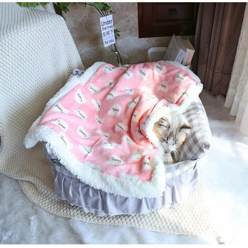 Soft and cozy pet blanket for cats and dogs, ideal for furniture protection, travel, or extra warmth in pet beds.