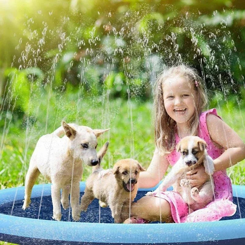 "Summer splash sprinkler pad for dogs and kids, 170cm outdoor interactive water mat and pool toy, perfect for hot days.