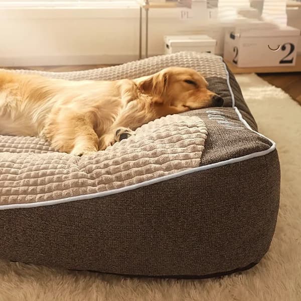 HOOPET large plush dog and cat bed mat in grey coffee colour — thick winter mattress with raised edges, suitable for small to XXL dogs.