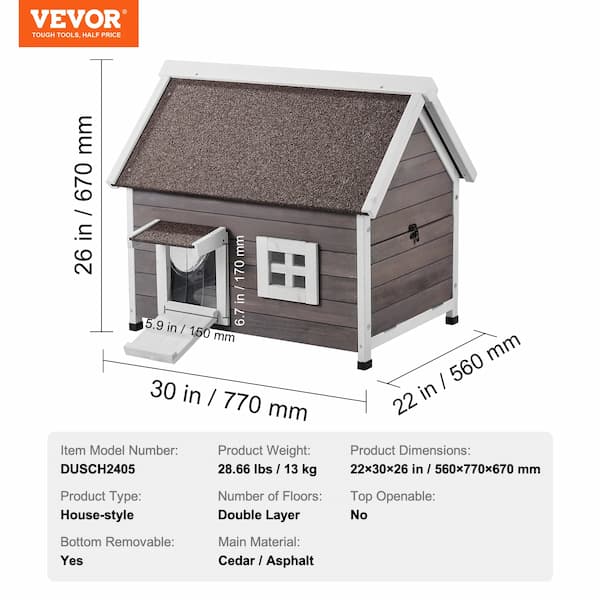 Premium cedar outdoor cat house with asphalt roof and escape door placed on grass – weatherproof wooden shelter for feral and outdoor cats.