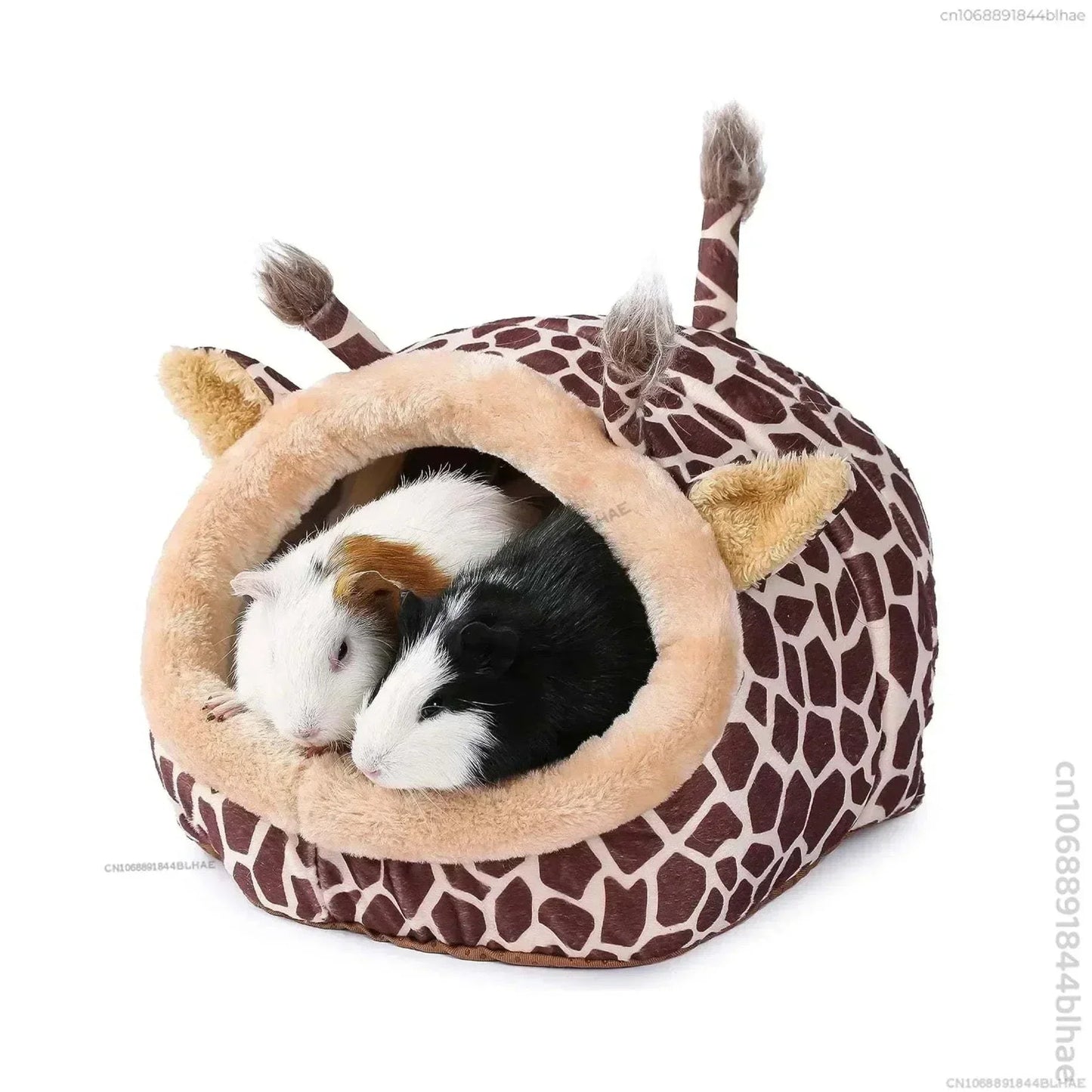 Warm pet house for guinea pigs and small animals with giraffe pattern design.