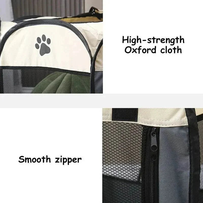 Portable folding pet tent with octagonal design, ideal as a puppy shelter or large outdoor cat fence for travel and home use.