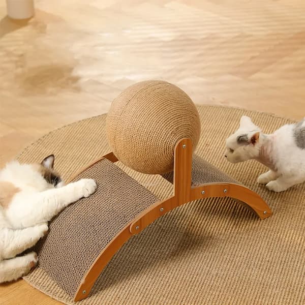 2-in-1 Wooden Cat Scratching Ball with Sisal Board - Interactive Grinding Toy