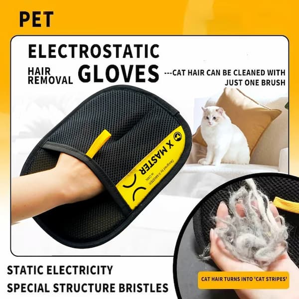 Reusable electrostatic pet hair removal glove for dogs and cats