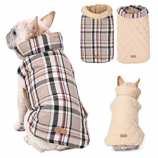 Reversible Dog Jacket – Waterproof Quilted Winter Coat | Checked Warm Vest for Small & Large Dogs