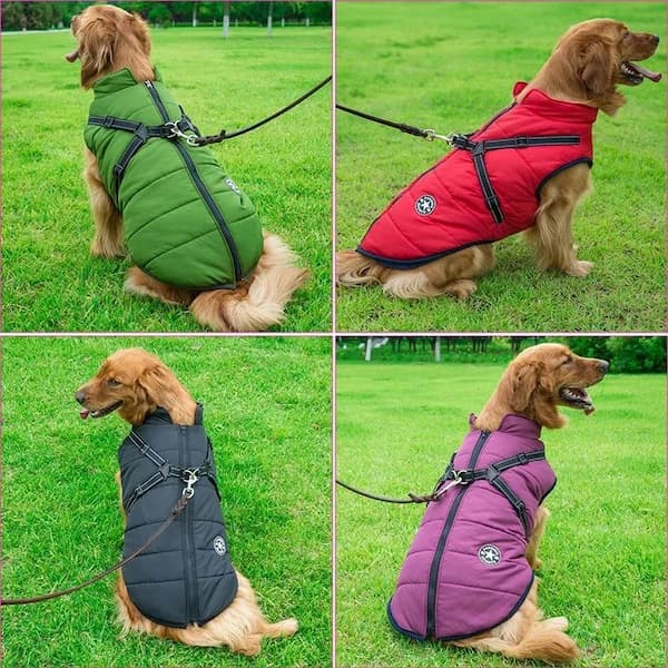 waterproof dog jacket with harness warm winter dog coat reflective adjustable dog vest
