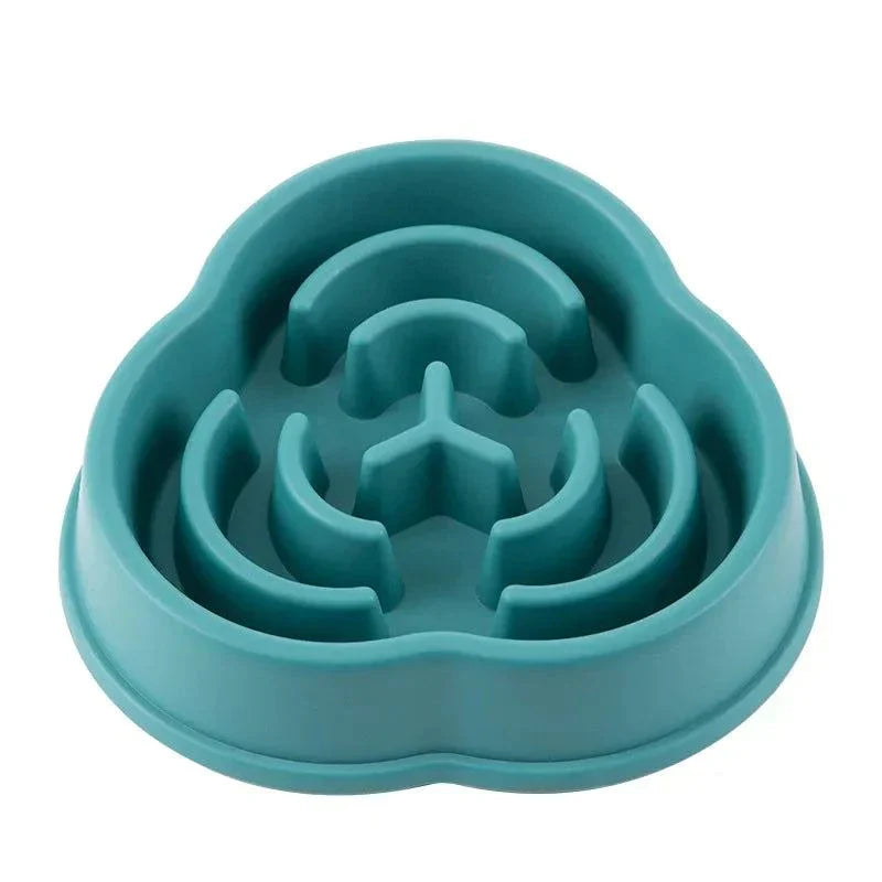 Anti-choking slow feeding bowl for dogs and cats, promotes healthy eating, teal color.