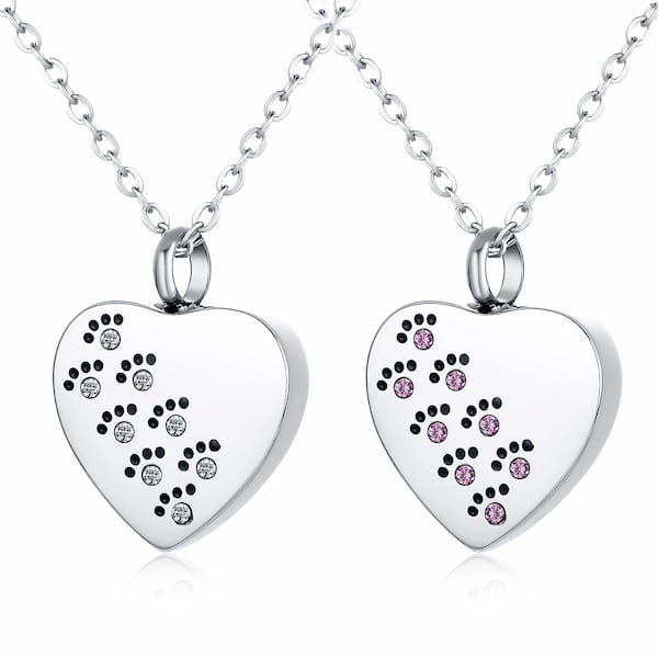 Stainless steel paw print urn necklace for pet ashes