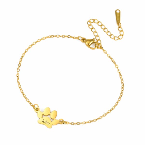 personalized paw print name bracelet custom pet jewelry gift for dog and cat lovers gold silver