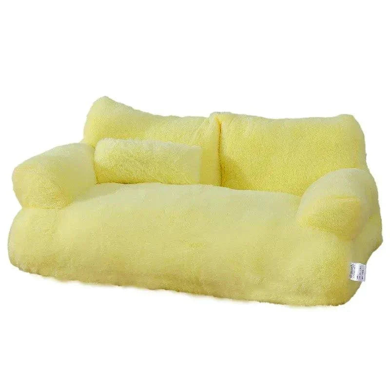 Luxury plush cat bed sofa in yellow, perfect for small dogs and cats.