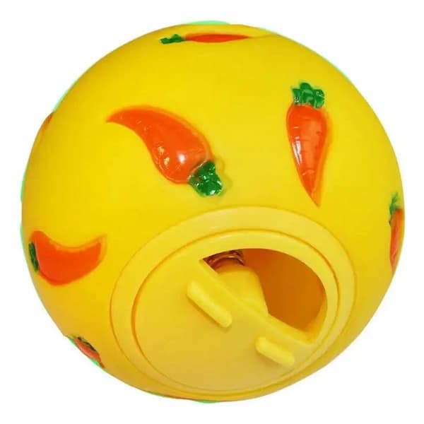 Yellow ball with carrot and pepper designs on a white background
