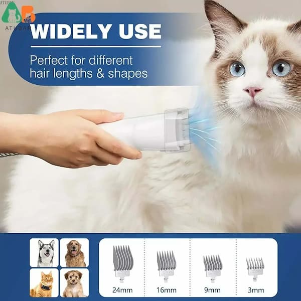 ATUBAN pet grooming vacuum kit with brush attachments designed to remove loose pet hair while grooming dogs and cats