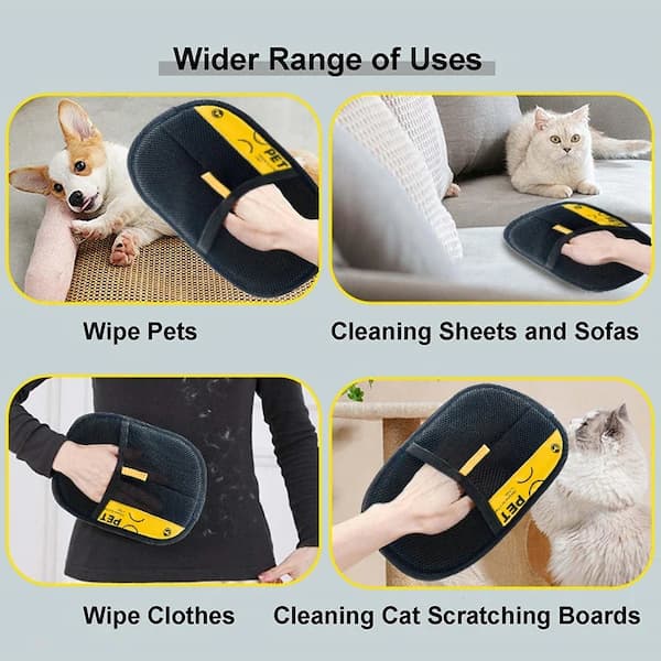 Pet hair remover glove lifting lint from clothes