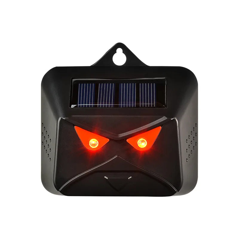 solar animal deterrent device with red lights designed to help deter predators and protect chickens and garden areas at night