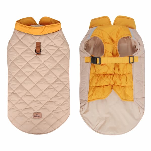 Warm cream waterproof with D ring dog jacket.