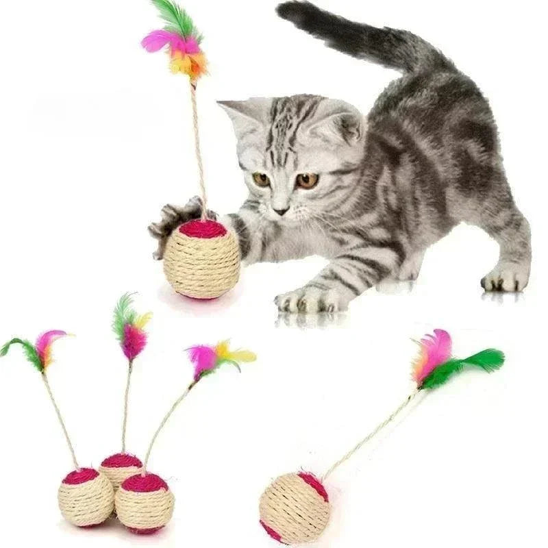 Interactive Cat Scratching Ball Toy with Feather, Sisal Kitten Training Toy, Pet Supplies, 1pc