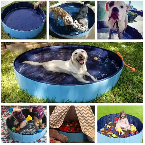 Foldable dog pool in red or dark blue, available in 60×20cm, 80×20cm, and 80×30cm – portable pet bath for summer fun