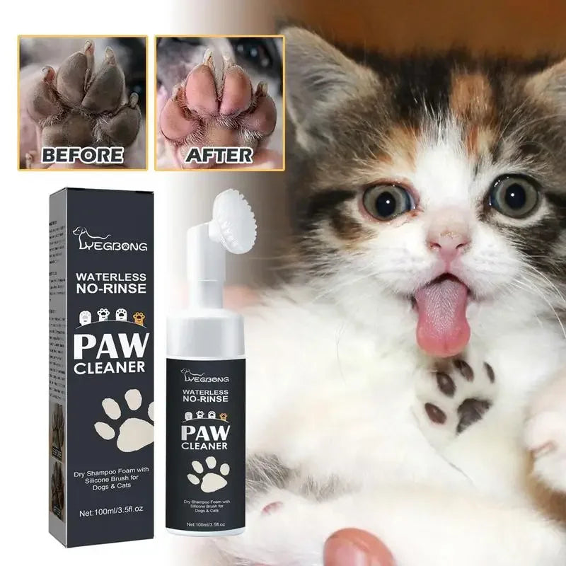 Cat paw cleaner product with 'before' and 'after' images and a cat showing its paw.