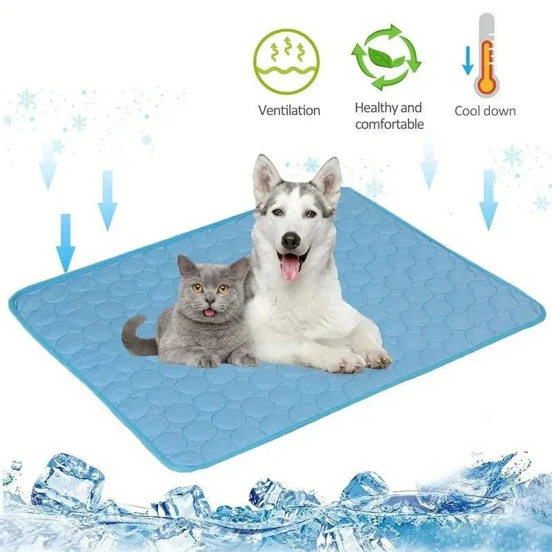 Durable cooling mat for small and large dogs, featuring non-toxic materials, ideal for summer use as a bed, blanket, or sofa accessory.