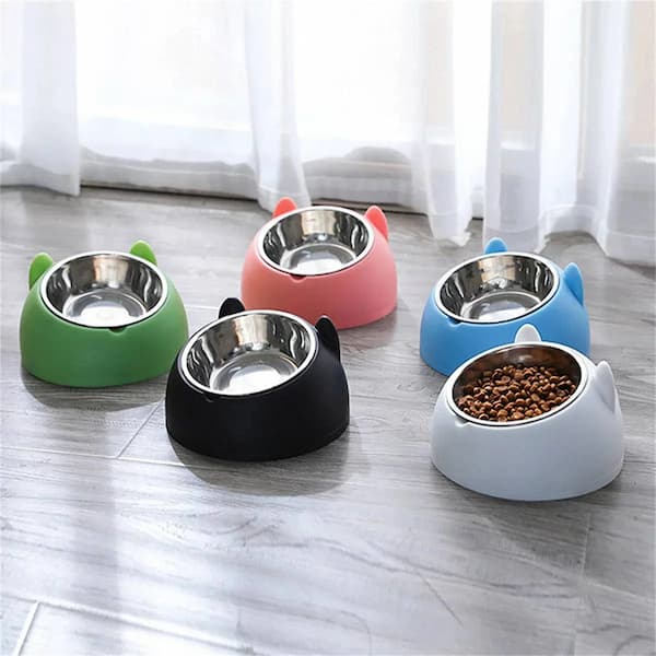 tilted raised stainless steel pet bowl for cats and small dogs non slip feeder