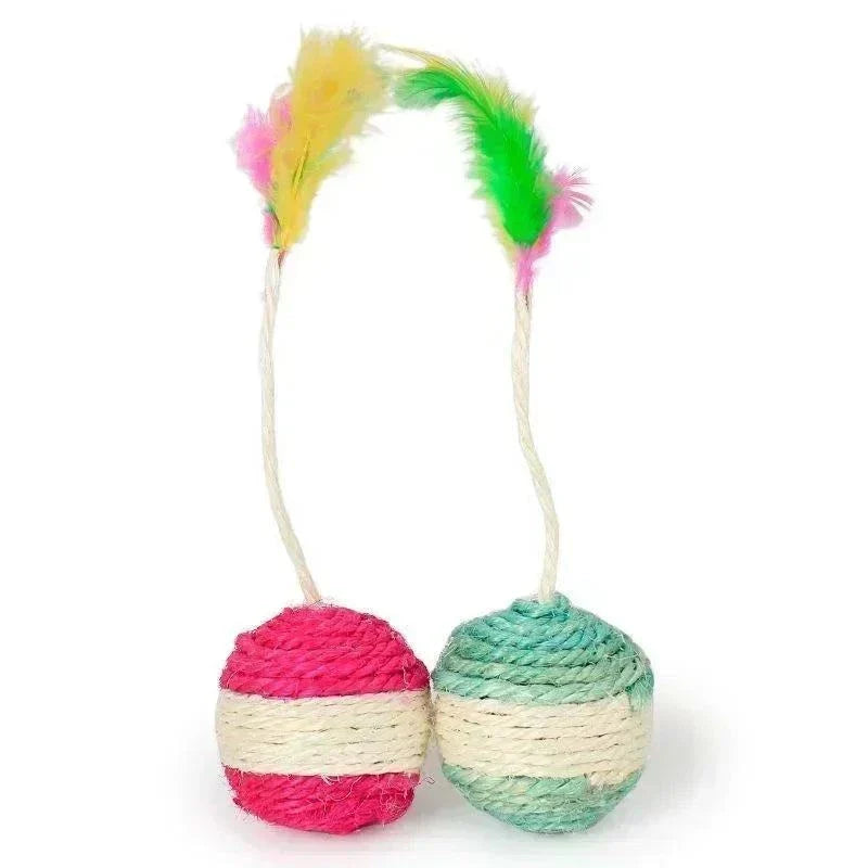 Interactive Cat Scratching Ball Toy with Feather, Sisal Kitten Training Toy, Pet Supplies, 1pc