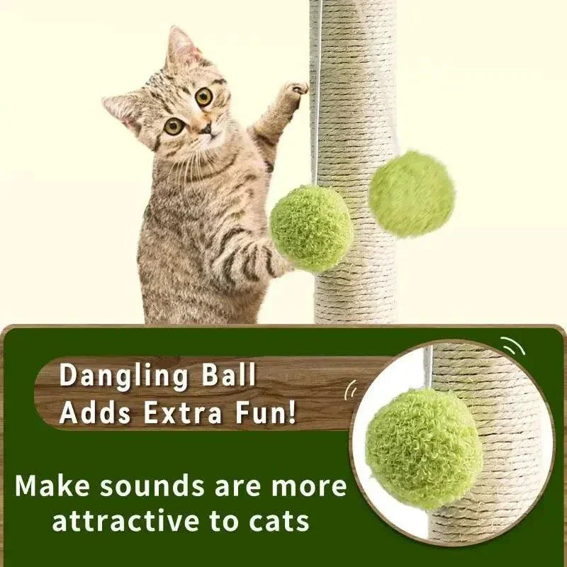 Cat Scratching Post with Hanging Balls & Wooden Track Toy - Natural Sisal Rope Scratch Post for Kittens & Cats