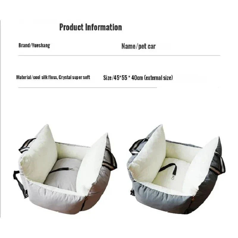 Pet car safety seat bed for dogs, washable and comfortable.