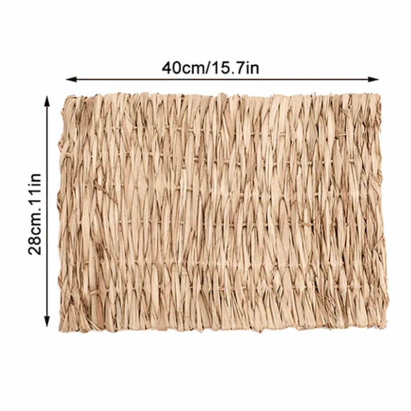 Foldable woven grass house bed for rabbits, guinea pigs, and small pets – natural chew-safe nest.