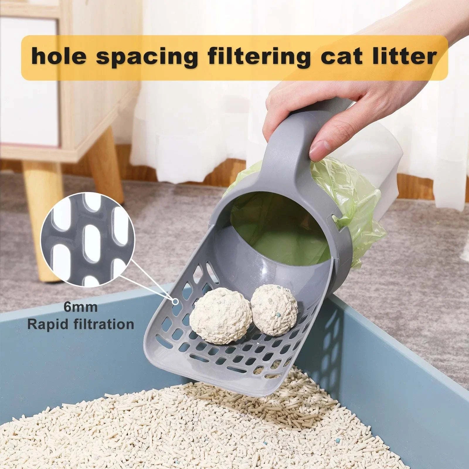 Cat Litter Shovel Spoon with Filter Bags | Pet Garbage Picker for Litter Box Cleaning