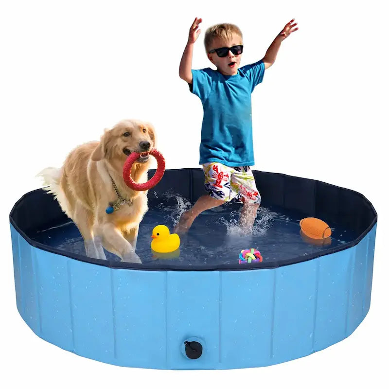 Foldable dog pool in red or dark blue, available in 60×20cm, 80×20cm, and 80×30cm – portable pet bath for summer fun
