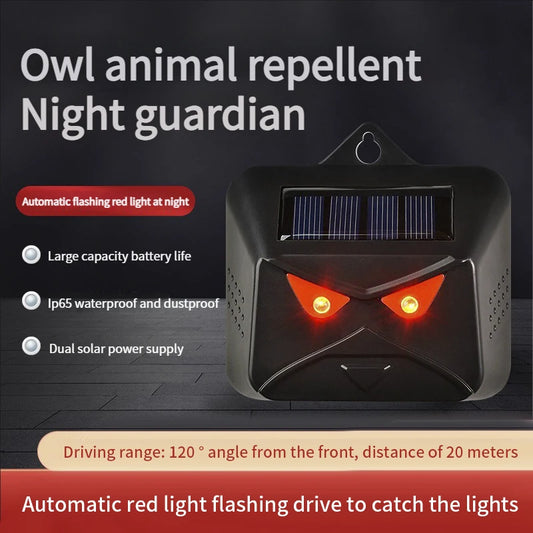 solar animal deterrent device with red lights designed to help deter predators and protect chickens and garden areas at night
