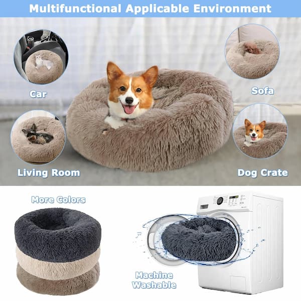 Calming donut dog bed plush anti-anxiety pet bed for dogs and cats
