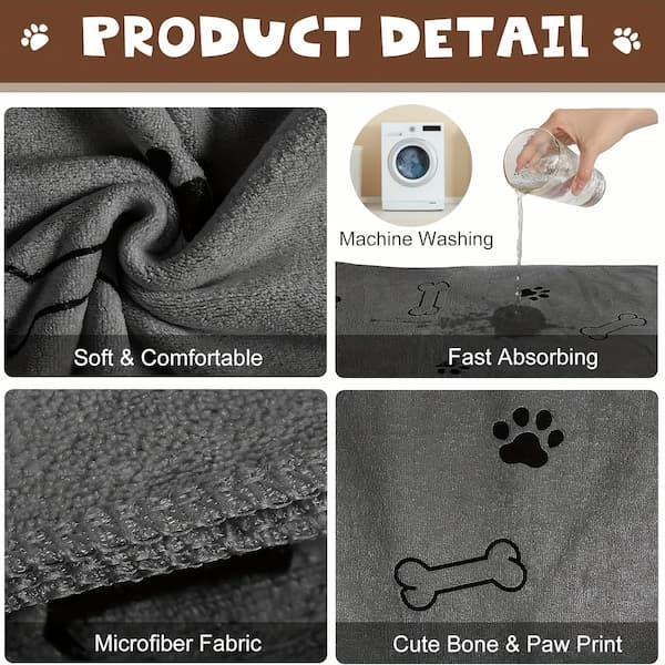 Microfiber dog towel used to dry medium dog after bath absorbent pet drying towel grey