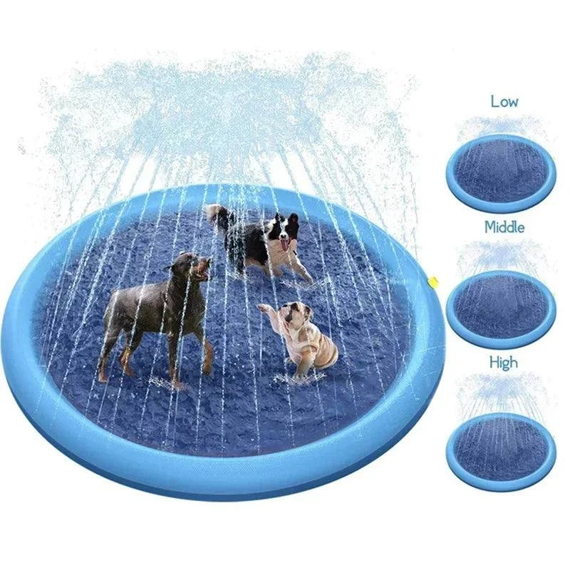 "Summer splash sprinkler pad for dogs and kids, 170cm outdoor interactive water mat and pool toy, perfect for hot days.