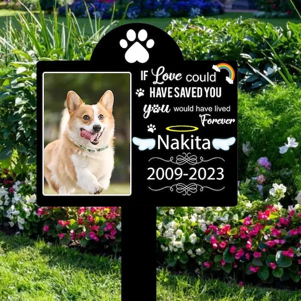 Custom Pet Memorial Garden Stake with Personalized Photo and Name – Grave Marker for Dog or Cat Loss