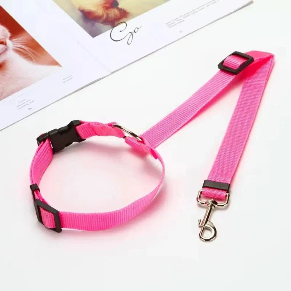 Solid Color Two-in-One Pet Seat Belt and Leash, Adjustable Nylon Dog Seat Belt Collar, Pet Accessories