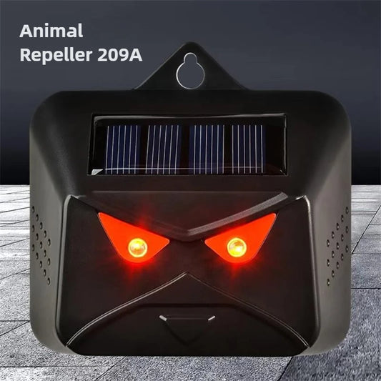 solar animal deterrent device with red lights designed to help deter predators and protect chickens and garden areas at night