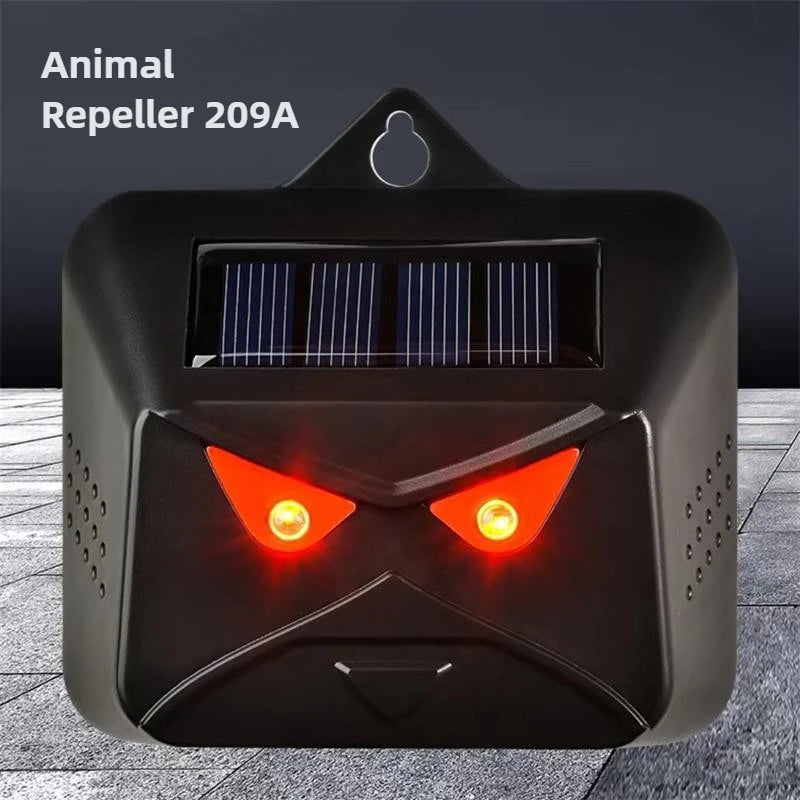 solar animal deterrent device with red lights designed to help deter predators and protect chickens and garden areas at night