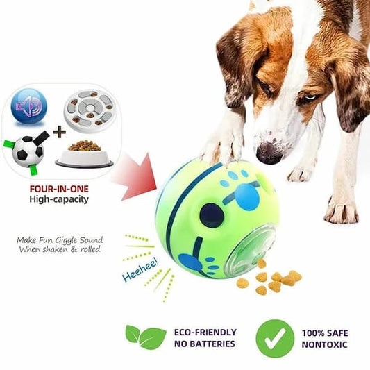 dog playing with treat dispensing puzzle ball