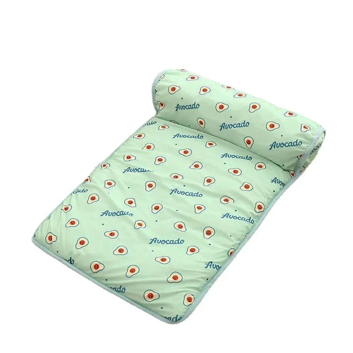 Dog Cooling Summer Pad Bed with avocado print, washable ice pad for pets.