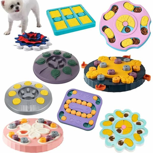 Interactive dog puzzle slow feeder toy with multiple treat compartments for dogs and cats