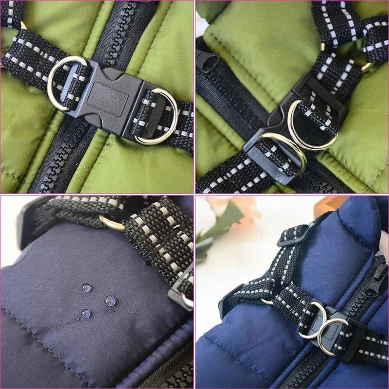 Waterproof Warm Dog Jacket Vest with Built-In Harness, Winter Coat for Small and Large Dogs like Chihuahuas and French Bulldogs.