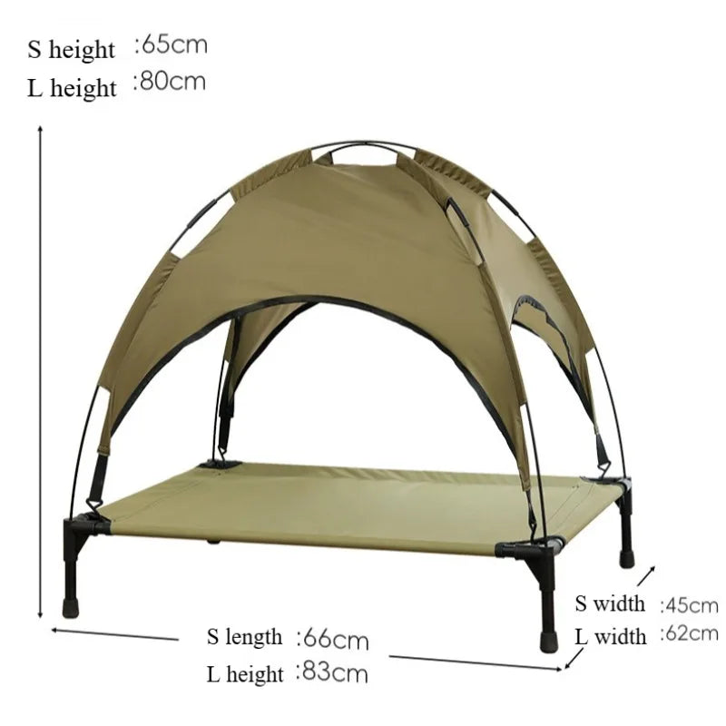 elevated dog bed with sun shade outdoor cooling pet bed for summer garden use