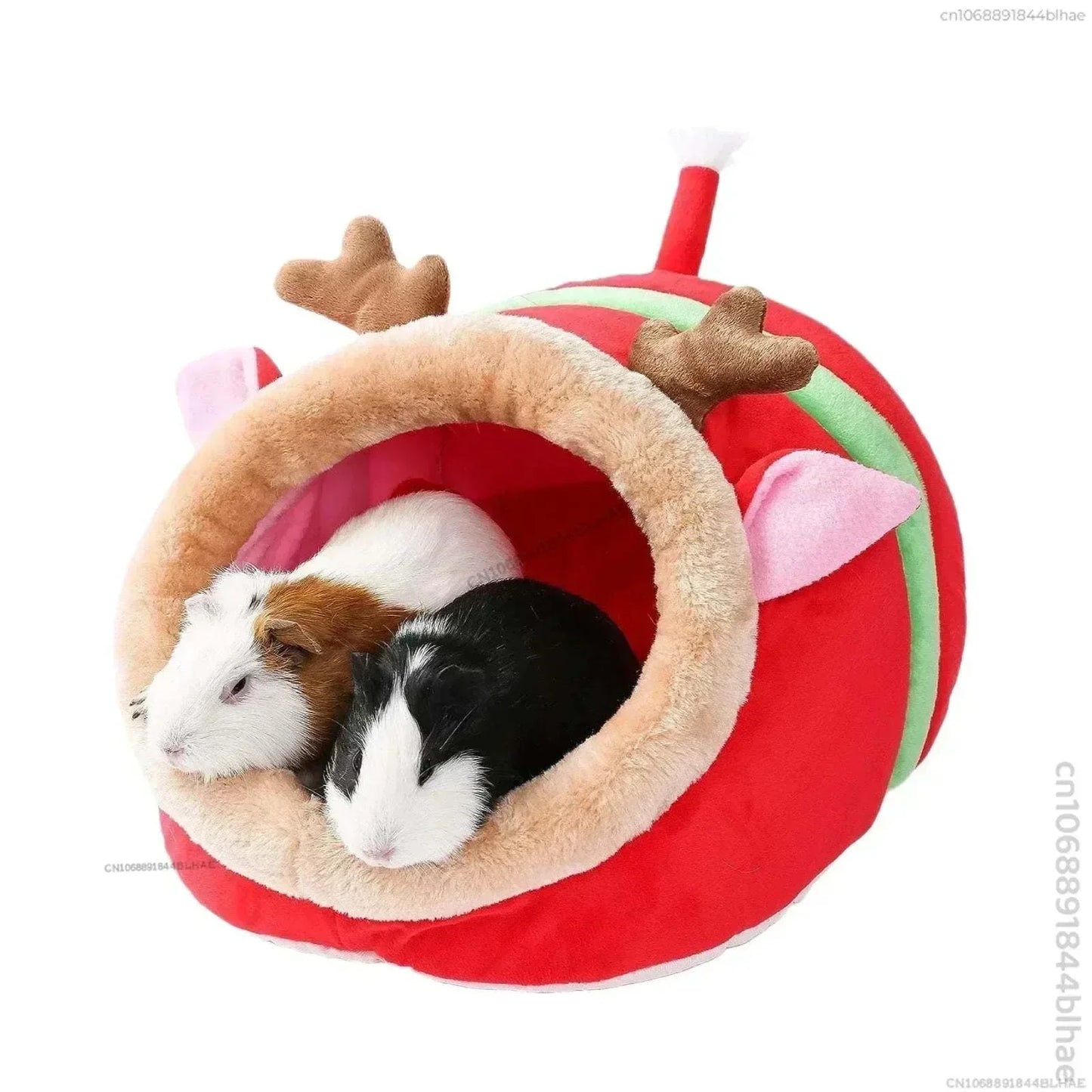 Warm pet house for small animals like guinea pigs and rabbits, cozy bed design with reindeer antlers.