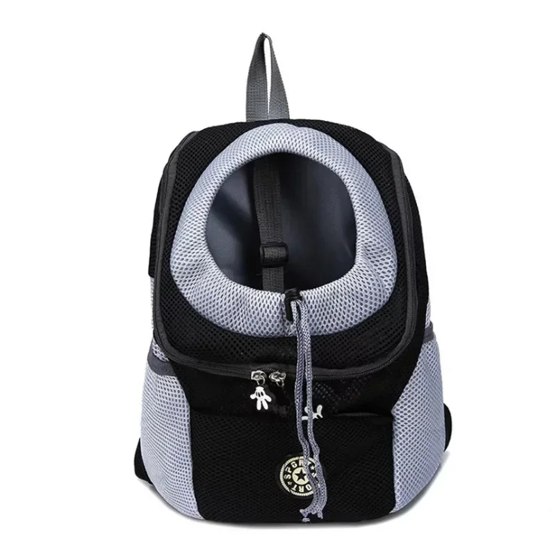 Black and gray pet carrier backpack on a white background
